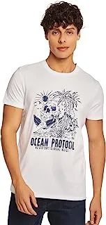 Premoda Fancy Short Sleeve Regular Fit Graphic Printed Cotton T-Shirt With Crew Neck for Men, White, L