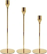 Gold candle holders set of 3 for taper candles, decorative candlestick holder for wedding, dinning, party, coffee table decoration fits 3/4 inch thick candle&led candles (thick metal candlestick)