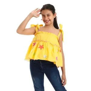 Bongo Girls Silver & Orange Stars Patches Over Yellow Blouse