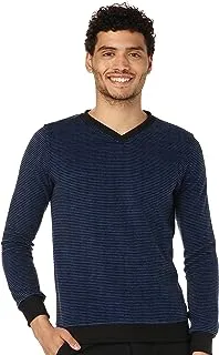 CAESAR Mens Mens V-Neck Stripped Sweatshirt SweatShirt