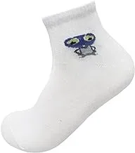 White Flower Cotton Ankle Socks Printed Shape for Boys-White-4Year