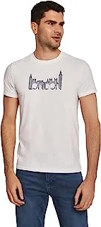 Premoda Fancy Short Sleeve Slim Fit Graphic Printed Cotton T-Shirt With Crew Neck for Men, White, L