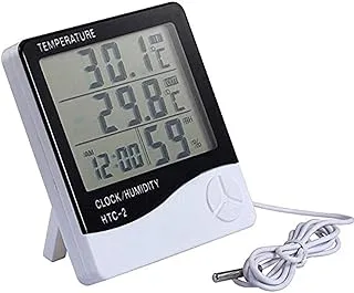 Digital LCD Temperature Thermometer Hygrometer Humidity Meter Clock (White, HTC-2)