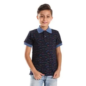 Bongo Chevron Pattern Short Sleeves Boys Polo Shirt - Navy Blue