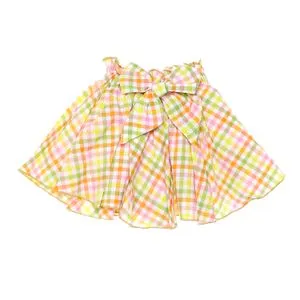 Bongo Plaids Elastic Waist Side Bow Girl Skirt - Yellow & White