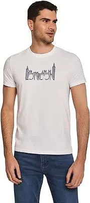 Premoda Fancy Short Sleeve Slim Fit Graphic Printed Cotton T-Shirt With Crew Neck for Men, White, M