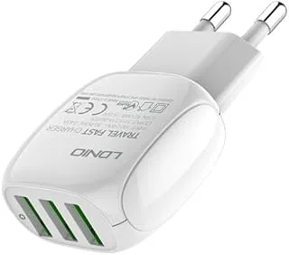 LDNIO A3315 Travel Charger 15.5W With 3 USB Port With Type-C Cable 1M - White