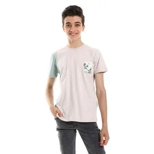 Bongo Side & Back Print Mint Green Sleeves Boys Tee - Cloud Grey