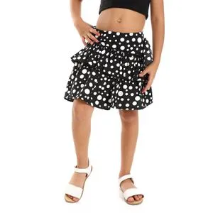 Bongo Polka Dots Side Zipper Closure Girls Skirt - Black & White