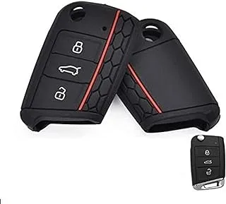 Key Shell Cover Compatible With Volkswagen Golf Polo Tiguan T ROC T CROSS Passat Compatible With Seat Rubber 3 Buttons Key Case Soft Protection Car Remote Control (Black)