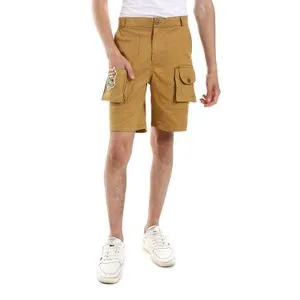 Bongo Solid Pattern With Front Pockets Boys Short - Fawn Beige