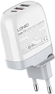 LDNIO A3511Q Super Fast Charging 65W With 3 Port 1PD+2QC3.0, Replaceable Plug Charger With Type-C Cable 1M - White