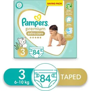 Pampers Premium Extra Care Baby Diapers - Size 3 – From 6Kg To 10Kg – 84 Diapers