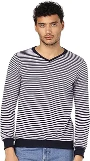 CAESAR Mens Mens V-Neck Stripped Sweatshirt SweatShirt