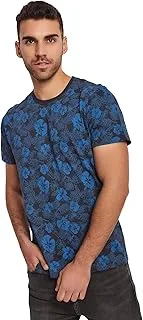 Premoda Fancy Short Sleeve Regular Fit Printed Cotton T-Shirt With Crew Neck for Men, Total Eclipse, L