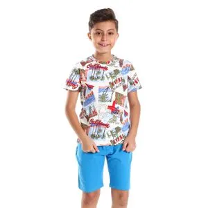 Bongo California Beach Vibes Self Pattern Boys Pajama Set - Blue