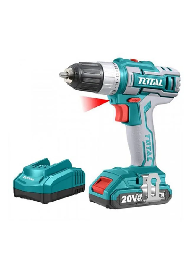 TOTAL Lithium-Ion Cordless Drill 20 Volts Including 2 Batteries And 1 Charger And Case Teal / Grey