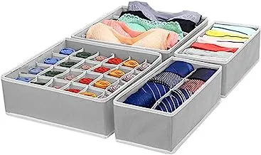 Underwear Organizer Drawer Set of 4 Foldable Underwear Organizers, Storage Boxes for Underwear, Bras, Socks, Ties, Tissues (Grey)