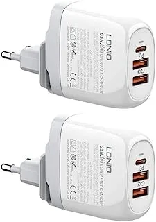 Ldnio Set Of 2 Pieces Of A3511Q Eu Fast Charger 3 Usb Ports With Type-C-Type-C Cable Perfect For Home And Office - White