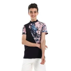 Bongo Boys Splatter Pattern Polo Tee - Navy Blue & Rose