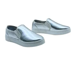 Squadra Slip On Plain Leather Sneakers - Silver