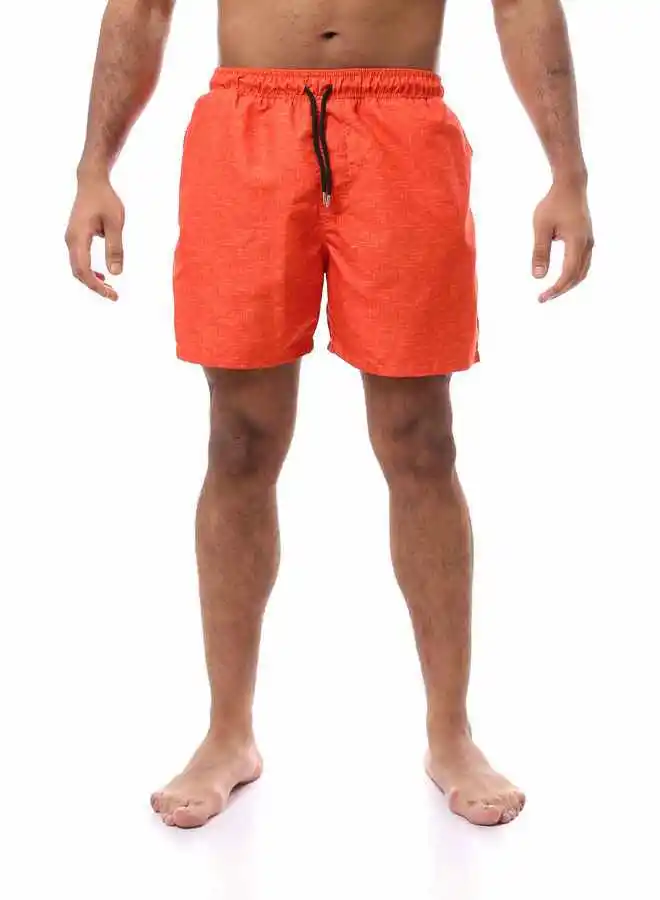 RAVIN Coral Orange Patterned Slip On Swim Shorts