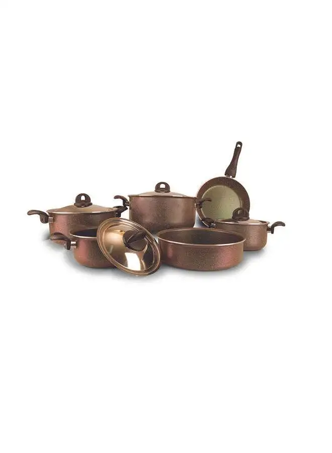 TRUEVAL Cookware Set, 10 Pieces, Reflective Brown, 3mm, Heavy Components (Pot 18-20-24-28, Frying Pan 26, Tray Oven 26)