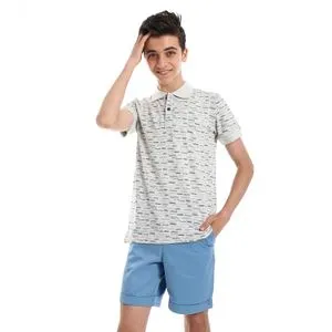 Bongo Chevron Pattern Short Sleeves Boys Polo Shirt - Cloud Grey