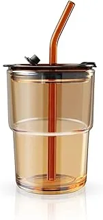 Generic Faynore Glass Tumbler with Straw and Lid (Amber) 14oz