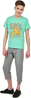 Access Cotton Pajama Set Of 2 Pieces Half Sleeves T-Shirt&Pants Printed Bicycle For Boys-Mint Green&Grey-9-10Years