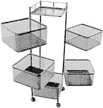 Home metal trolley squared turbo 5 units with wheels for kitchen organization -black