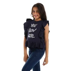 Bongo Girls Frammed Ruffles Printed Tee - Navy Blue