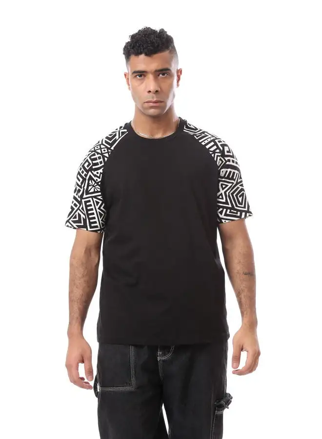 RAVIN Patterned Sleeves Black Slip On Tee