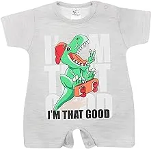 Papillon Cotton Half Sleeves Bodysuit Printed Dinosaur For Boys-Grey-6-9Month