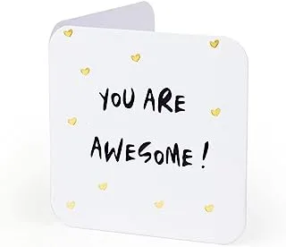 YM Sketch Greeting Card Blank - You Are Awesome | Round Edge Square 6.5 x6.5 cm | Luxury Gold Foil Emboss on White