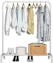 House of Quirk Garment Rack Freestanding Hanger Multi-Functional Single Pole Bedroom Clothing Rack Bedroom (110cm, DIY-Do it Yourself Rack) - White (Metal)