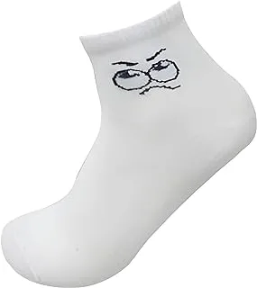 White Flower Cotton Ankle Socks Printed Shape for Unisex-White-4Year