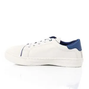 Hammer Leather Lace Up Sneakers For Men - White & Royal Blue