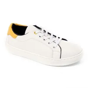 Hammer Leather Lace Up Sneakers For Men - White & Yellow