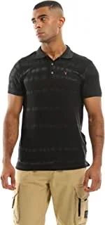 Ravin 98095 Black Striped Bleach Patterned Polo Shirt, Black, XS