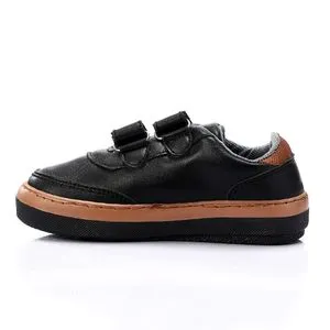 Hammer Two-Tone Leather Velcro-Closure Sneakers For Kids - Black & Havana