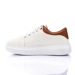 Hammer Stitched Accent Lace Up Sneakers - White & Havana