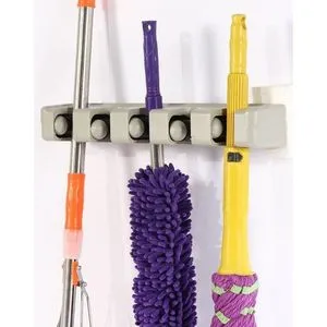 Broom Holder Organizer - 5 Friction Grips And 6 Hooks