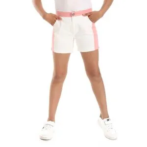 Bongo Bi-Toned Fly Zipper Button Closure GIrls Shorts - White & Simon