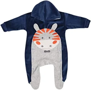 Papillon Cotton Long Sleeves Hooded Bodysuit Embroidered Shape For Boys-Navy&Grey-New Born