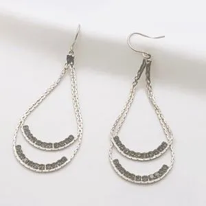 Platinum Plated Stainless Steel Silver Dark Zircon Crystals Earrings