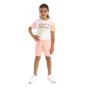 Bongo Neon Orange & Neon Pink Slip On Casual Girls Short Set