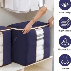 Large Capacity Clothes Storage Bag Organizer With Reinforced Handles And Clear Window 2PCS.