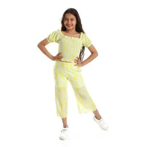 Bongo Girls Yellow & MintChiffon Self Patterned Slip On Set