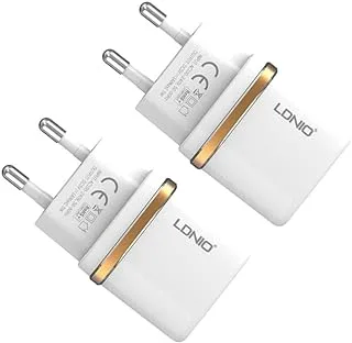 Ldnio Set Of 2 Pieces Of Dl-Ac50 Eu Fast Charger With Lightning Cable Perfect For Home And Office - White